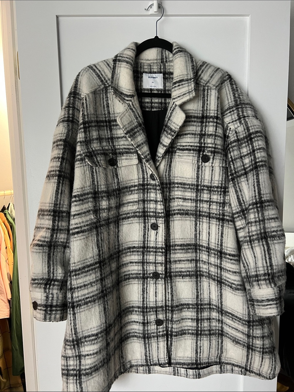 Old Navy Black & White Plaid Shacket Coat